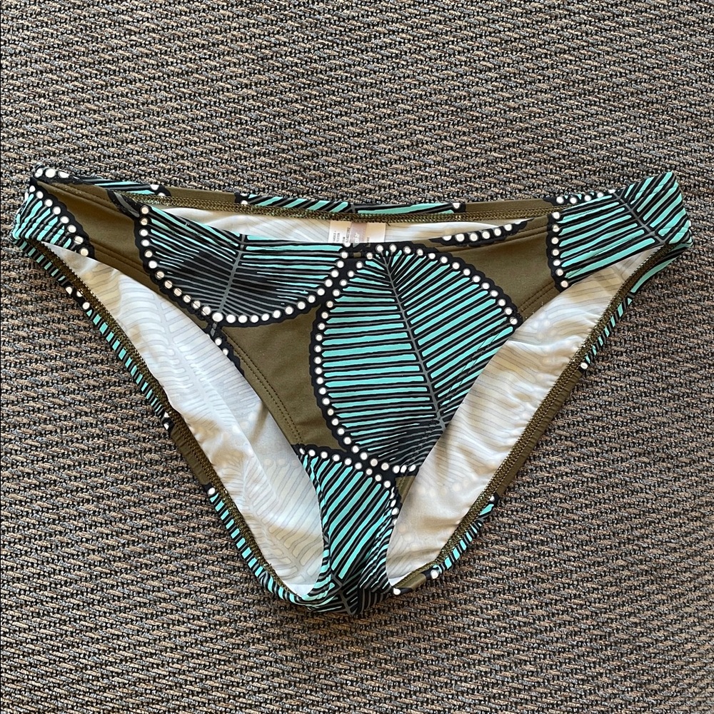 Patagonia Tropical Bikini Bottom in Olive Green/Turquoise Leaf Print, Size M